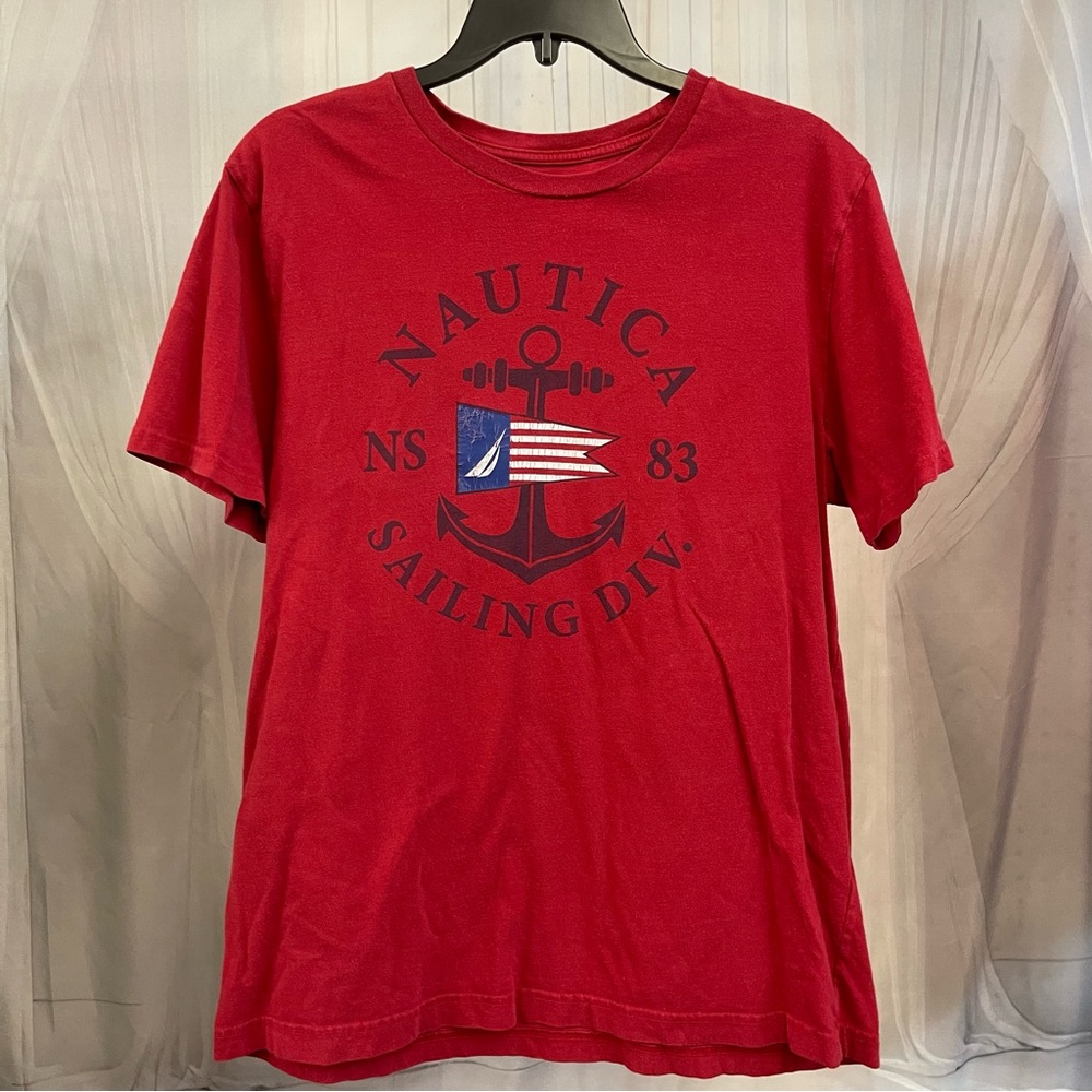 Nautica Red Short Sleeve Tee Casual Cotton